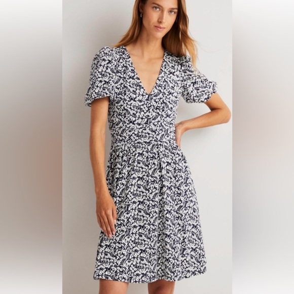 NWT Boden Women's Navy Floral Cutout Midi Tea Dress – US 8R / UK 12R